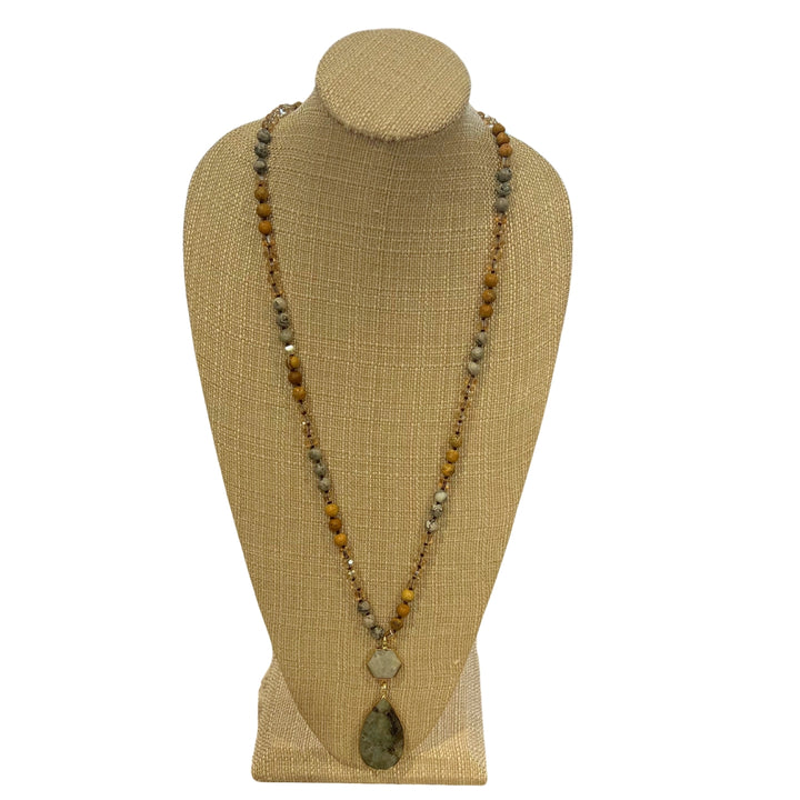 Two Stone Pendant Beaded Stone Necklace