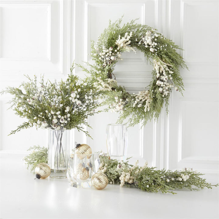 Snowy Cypress Pine Wreath With Pearls