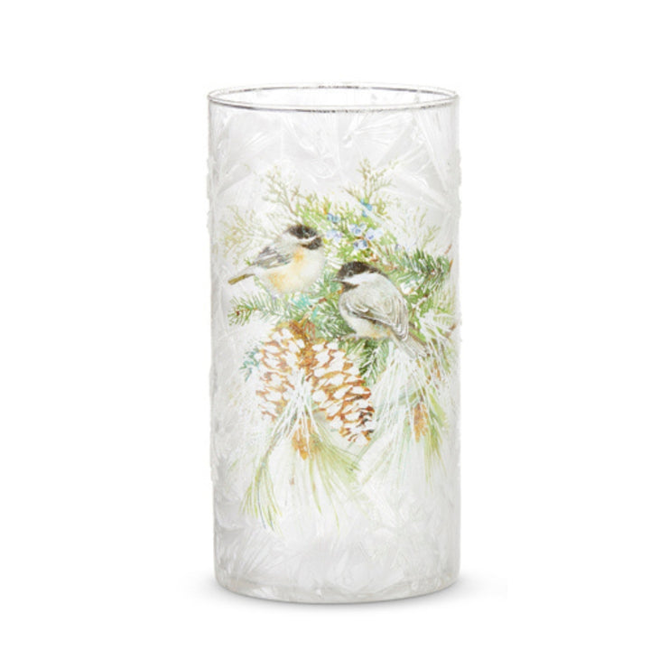 Frosted Chickadee and Pine Glass Votives