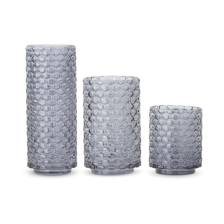 Grey Blue Honeycomb Glass Vases