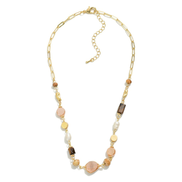 Moonstone Beaded Chain Link Necklace