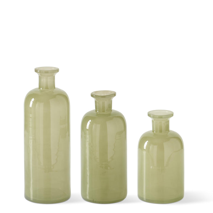 Hand Sprayed Medium Green Glass Bottles