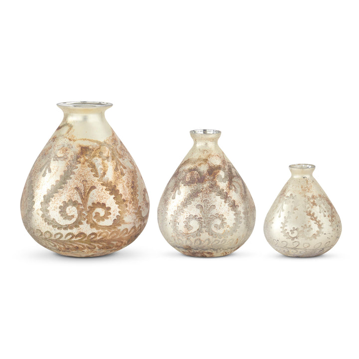 Burnt Champagne Etched Glass Vases