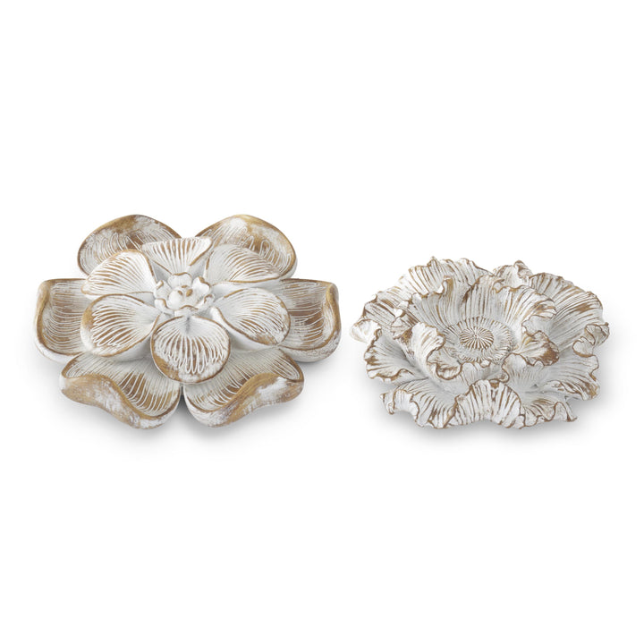 Whitewashed Carved Resin Flowers