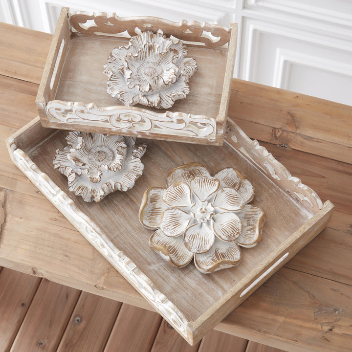 Whitewashed Carved Resin Flowers