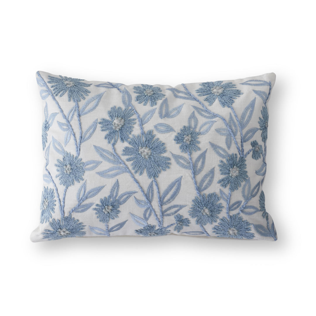 Blue Embroidered Floral Pillow