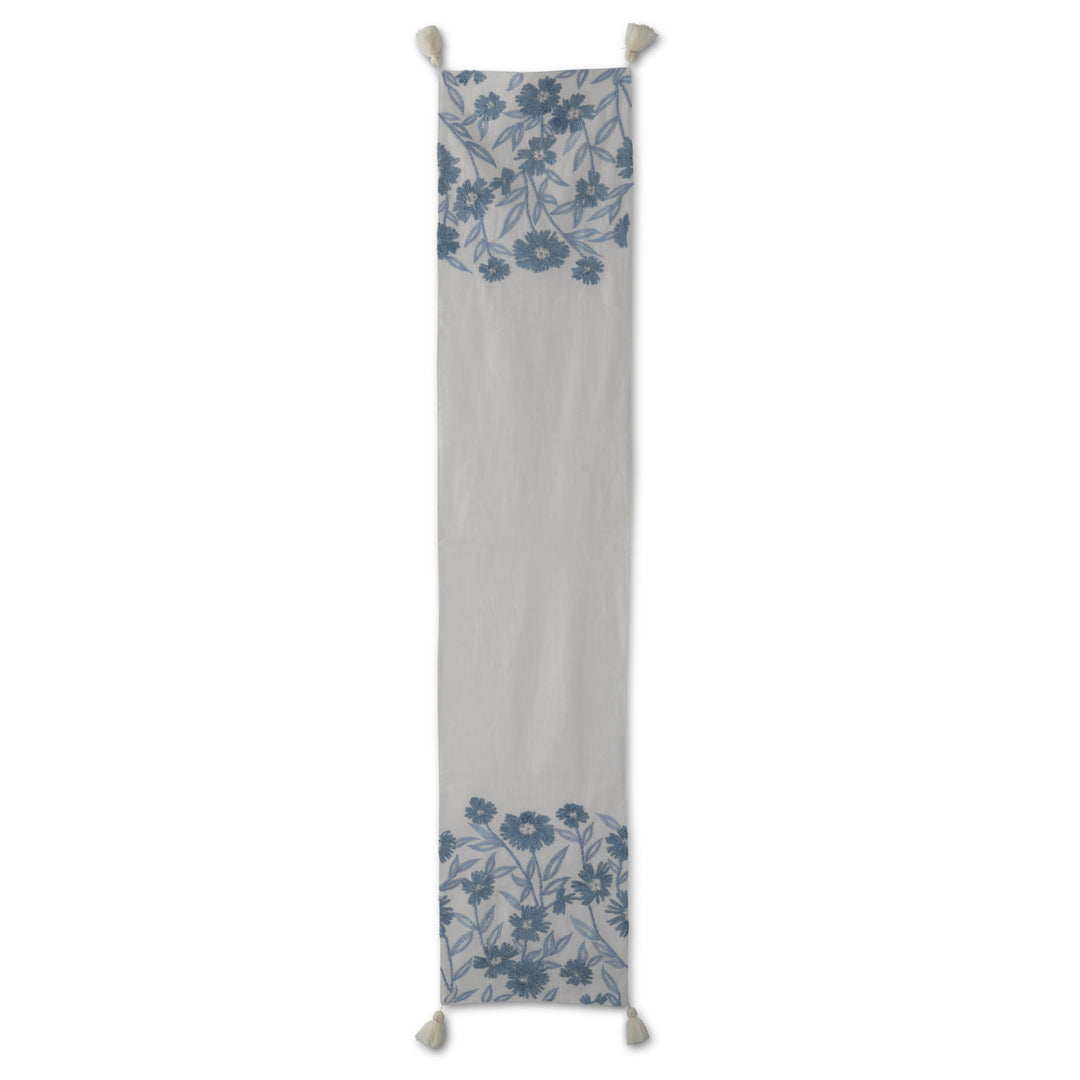 Blue Embroidered Floral Table Runner