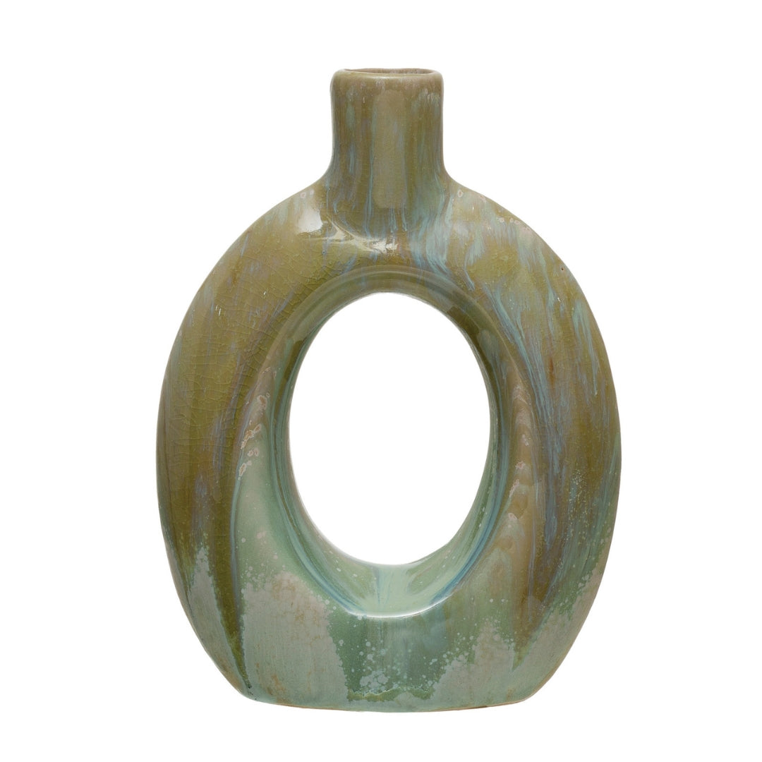 Celadon Opal Reactive Glaze Stoneware Cutout Vase