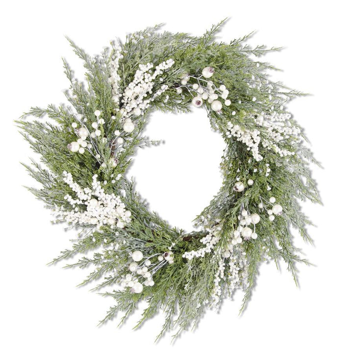 Snowy Cypress Pine Wreath With Pearls