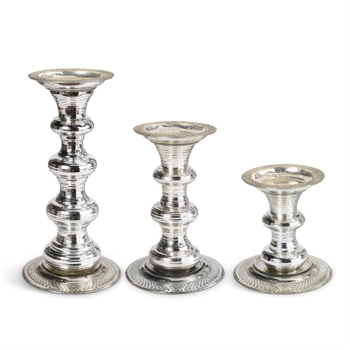 Embossed Silver Mercury Glass Candleholders