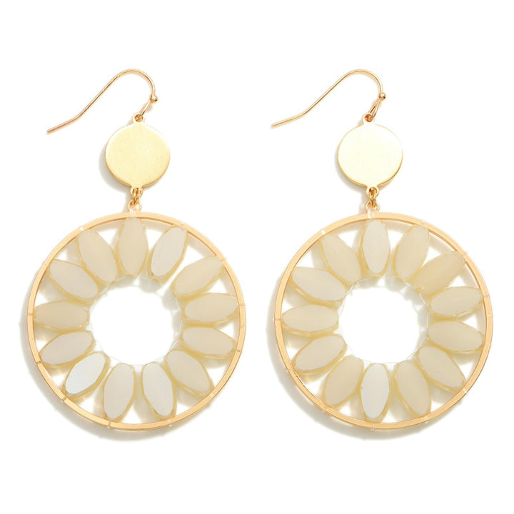 Gold Circular Drop Earrings Featuring Beaded Accents