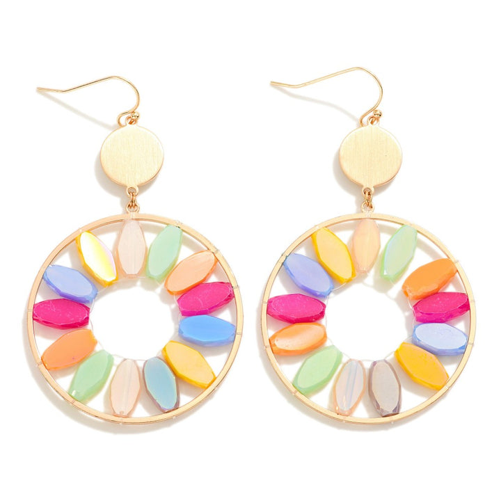 Gold Circular Drop Earrings Featuring Beaded Accents