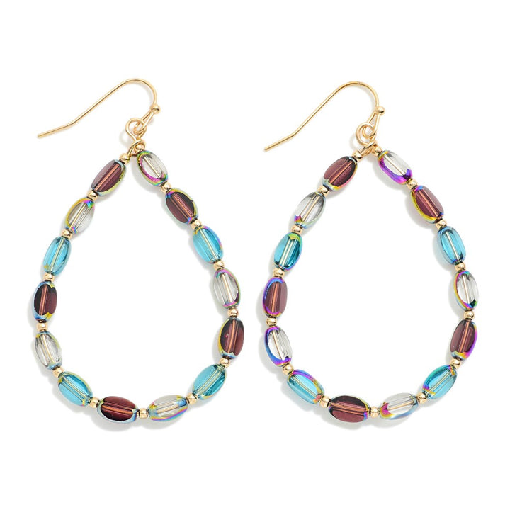 Iridescent Glass Crystal Beaded Teardrop Drop Earrings