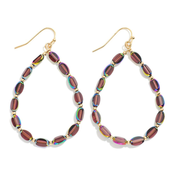 Iridescent Glass Crystal Beaded Teardrop Drop Earrings