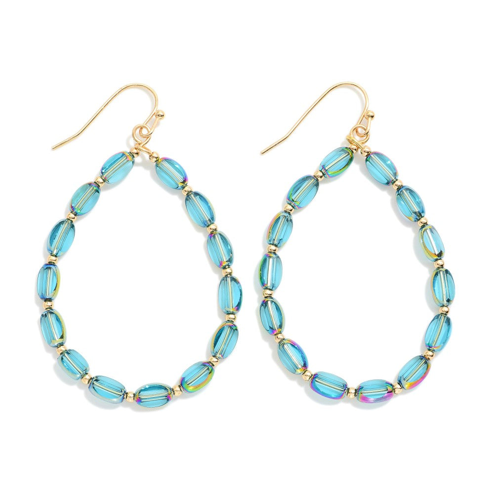 Iridescent Glass Crystal Beaded Teardrop Drop Earrings