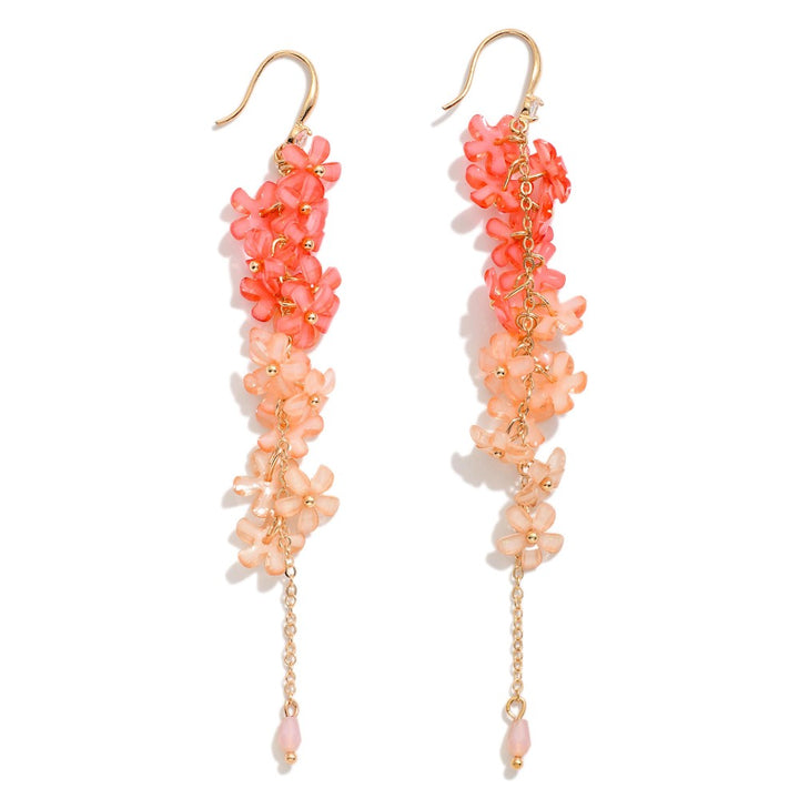 Chain Linked Glitter Acetate Flower Drop Earrings