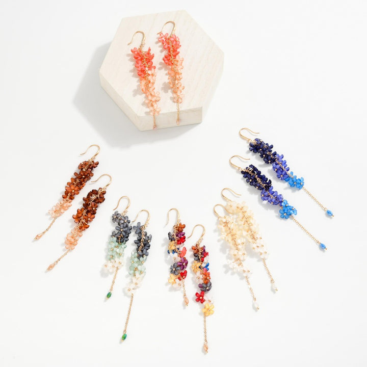 Chain Linked Glitter Acetate Flower Drop Earrings