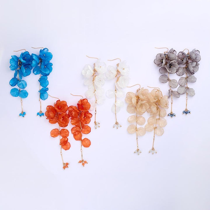 Linked Acrylic Flowers & Flower Petal Drop Earrings