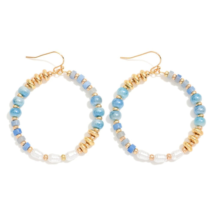 Pearl and Bead Drop Hoop Earrings