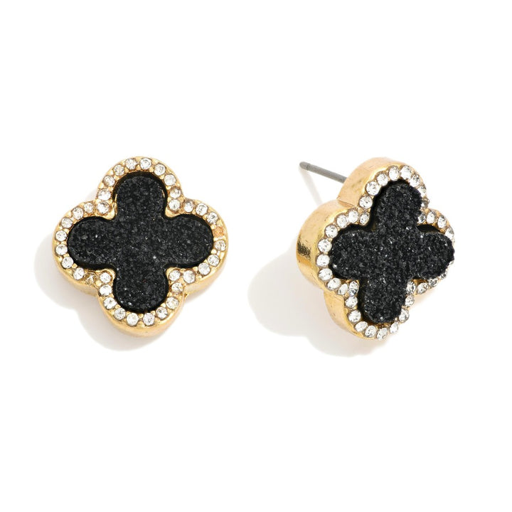 Druzy Clover Earrings With Rhinestone Border