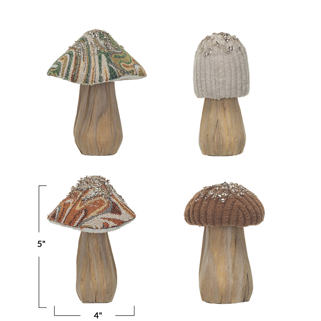 Fabric Topped Mushrooms with Wood Base