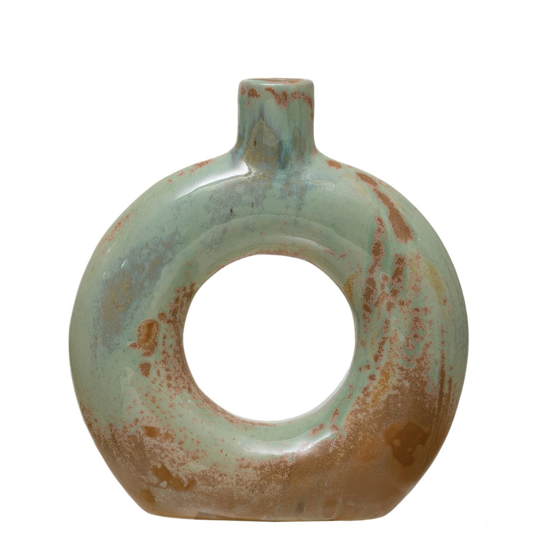 Celadon Opal Reactive Glaze Stoneware Cutout Vase