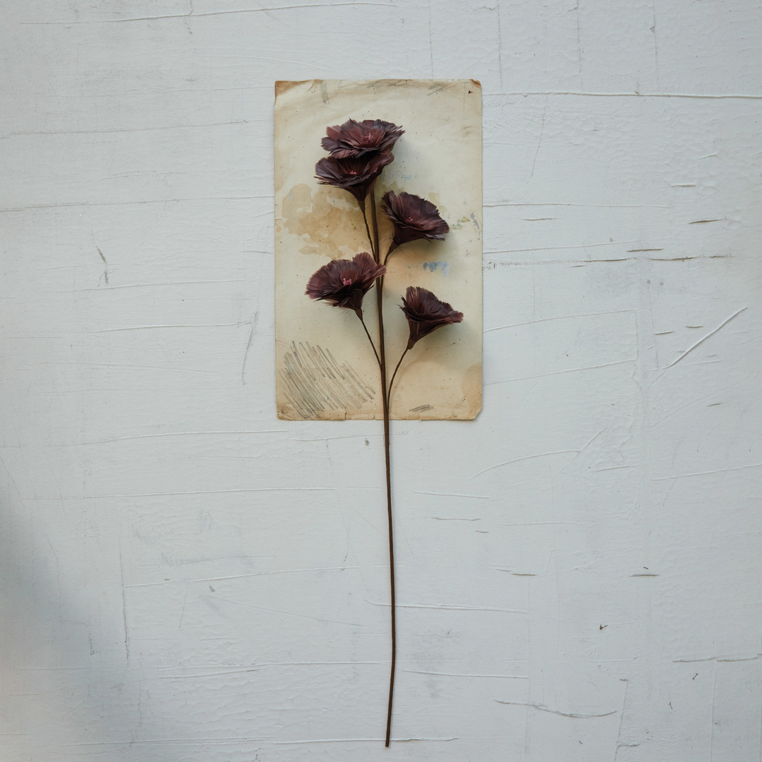 Burgundy Faux Feather Flower Stem