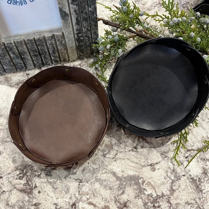 Moonlit Reflections Round Handmade Leather Trays