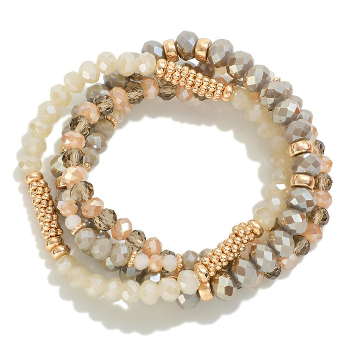 Faceted Beaded Stretch Bracelet Sets With Mesh Bead Accents