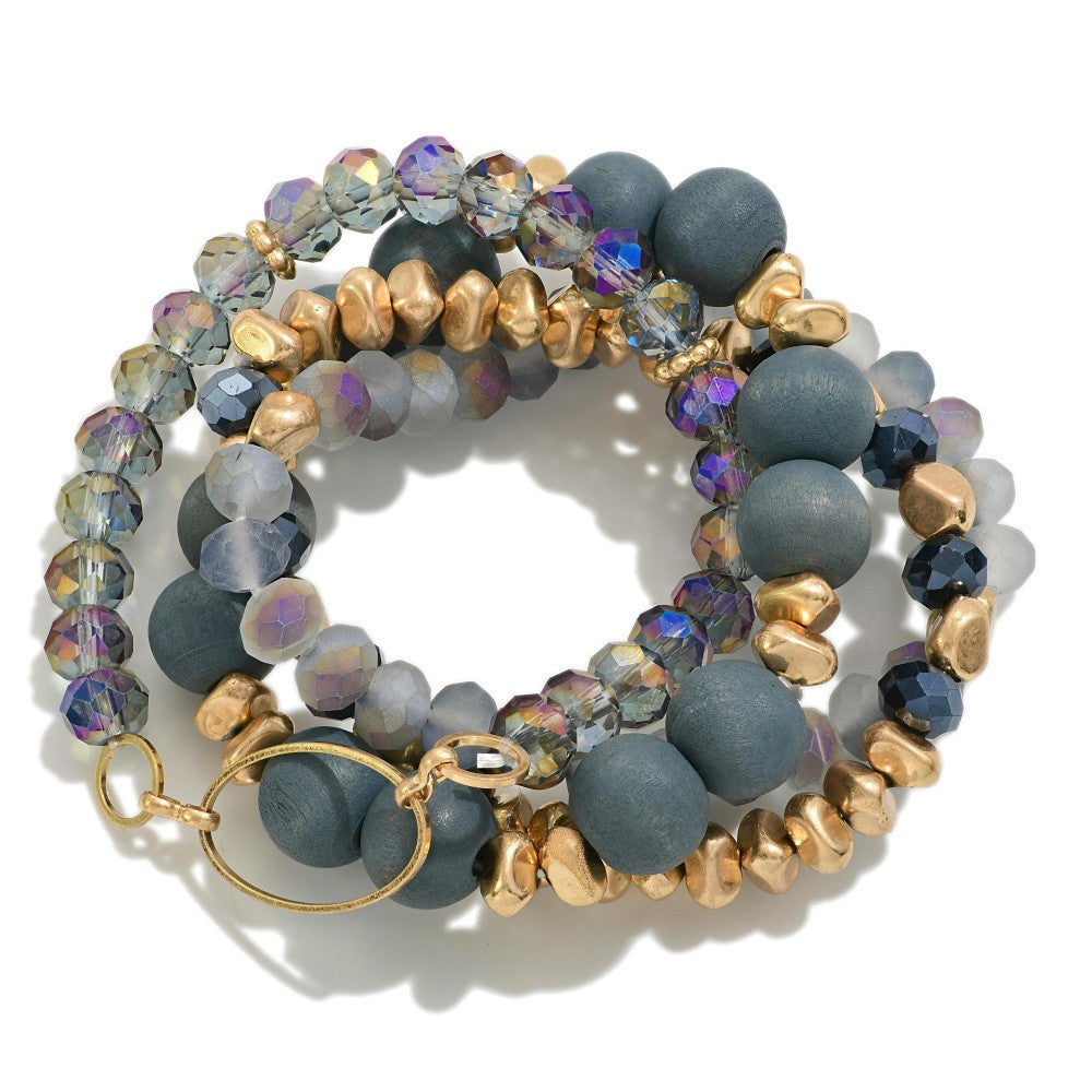 Beaded Bracelet Set Featuring Circular Metal Post