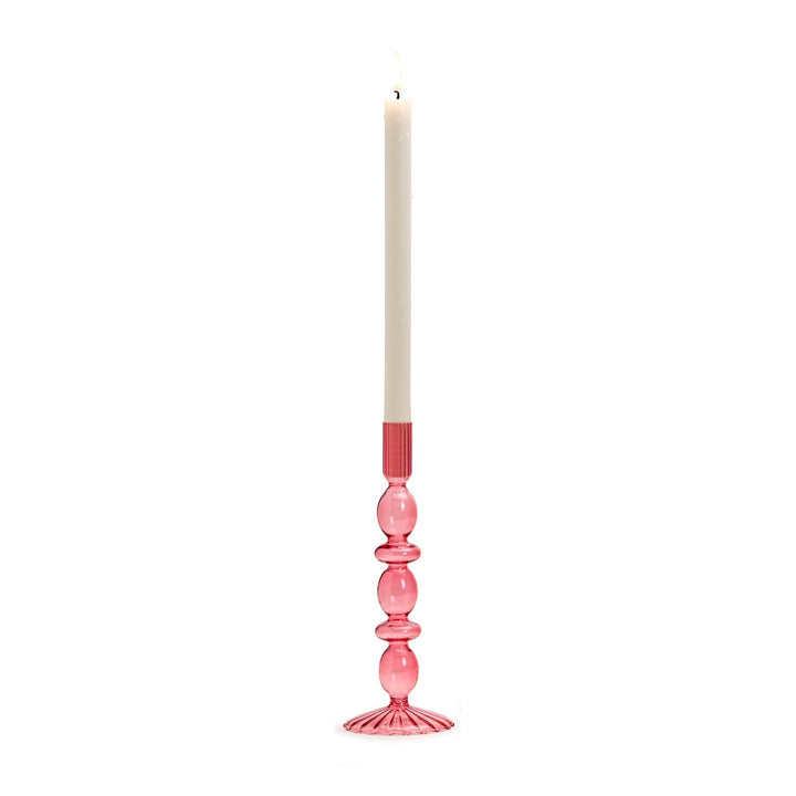 Hand-Blown Glass Taper Candlestick Candleholders