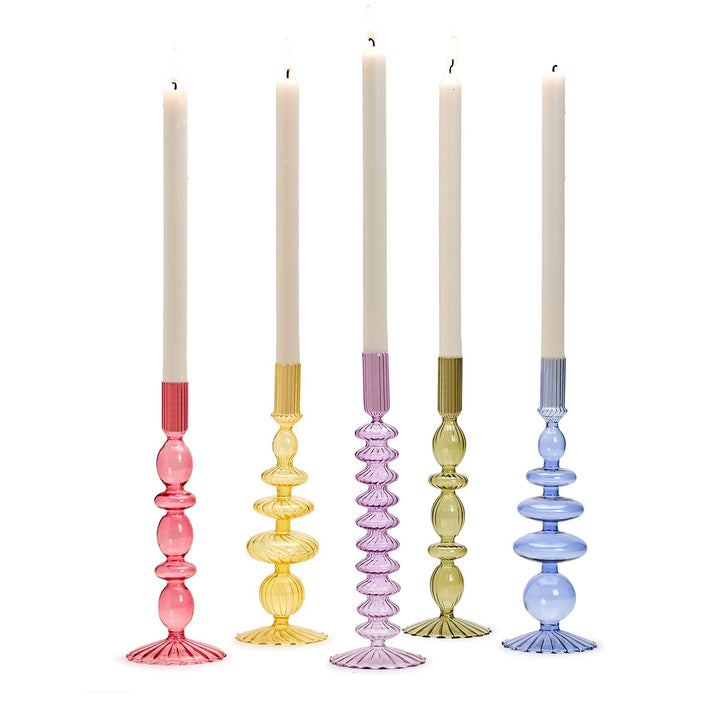 Hand-Blown Glass Taper Candlestick Candleholders