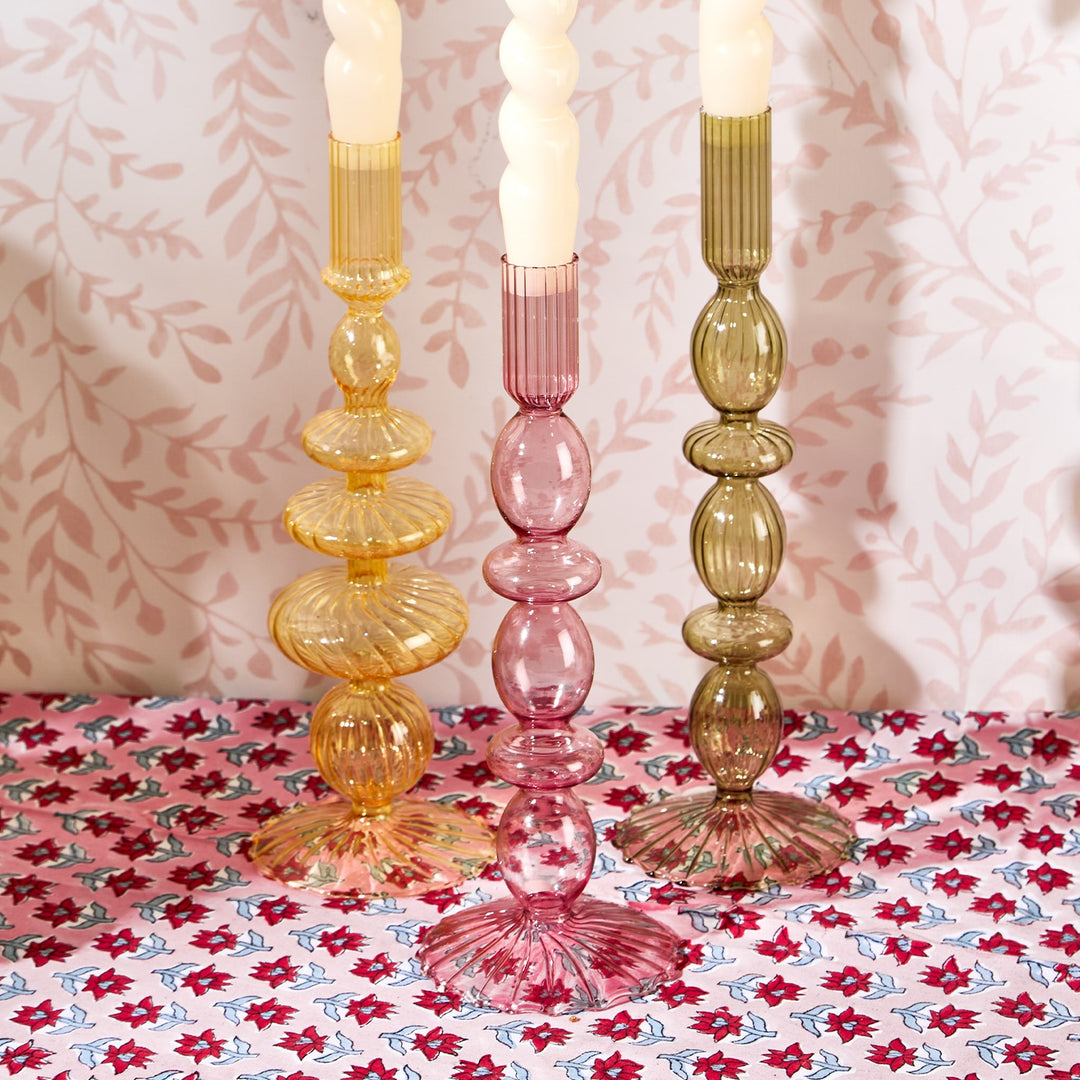 Hand-Blown Glass Taper Candlestick Candleholders