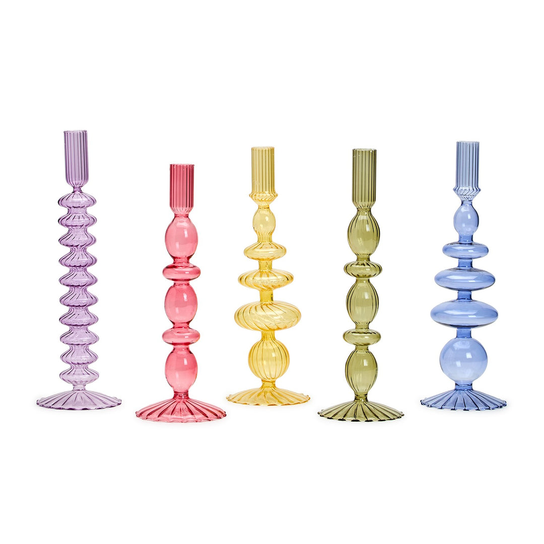 Hand-Blown Glass Taper Candlestick Candleholders