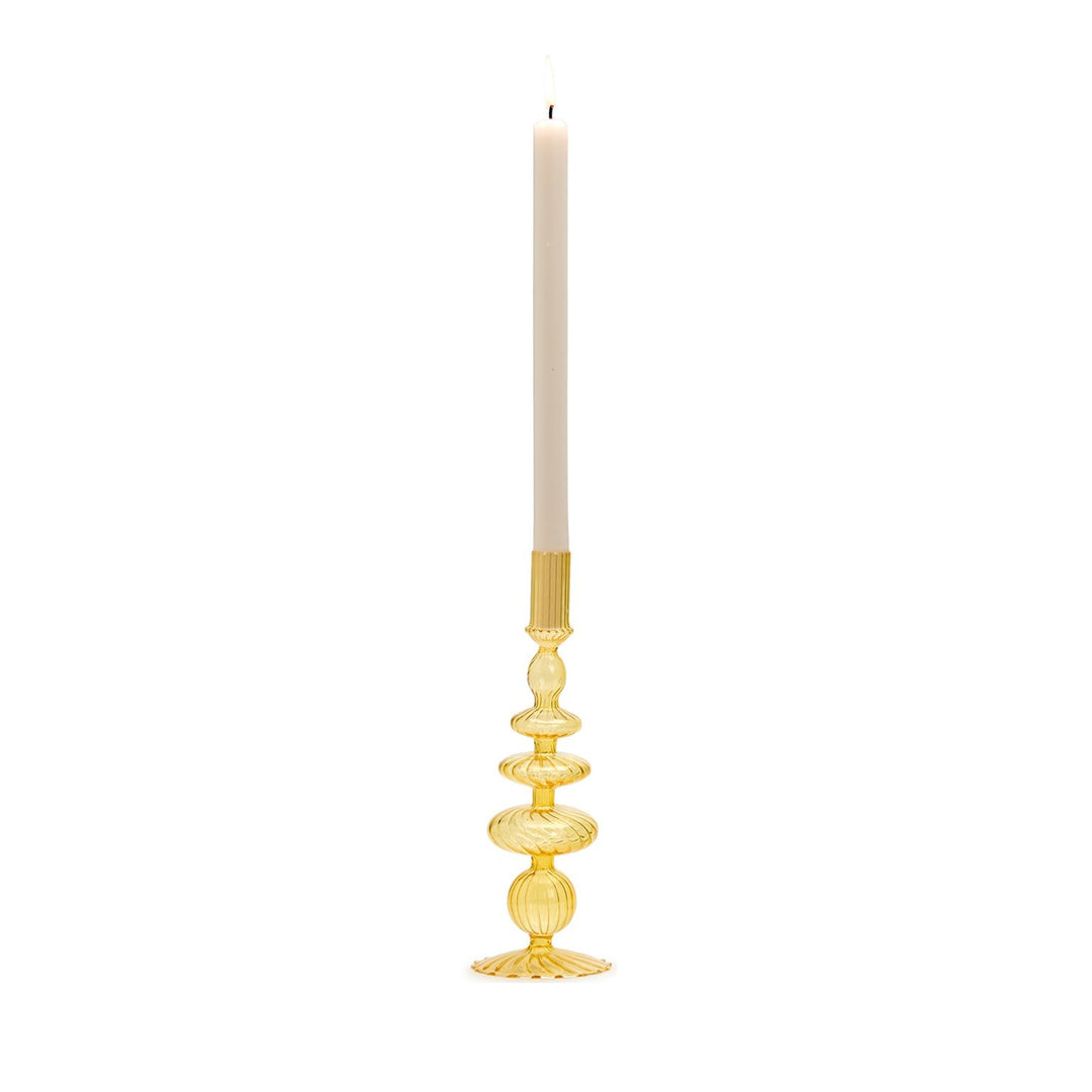 Hand-Blown Glass Taper Candlestick Candleholders