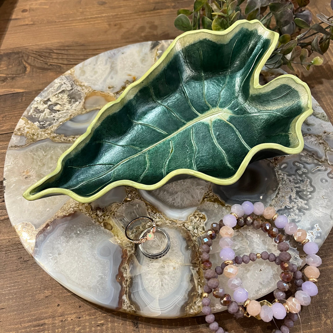 Moonlit Reflections Handmade Leather Leaf Design Trays