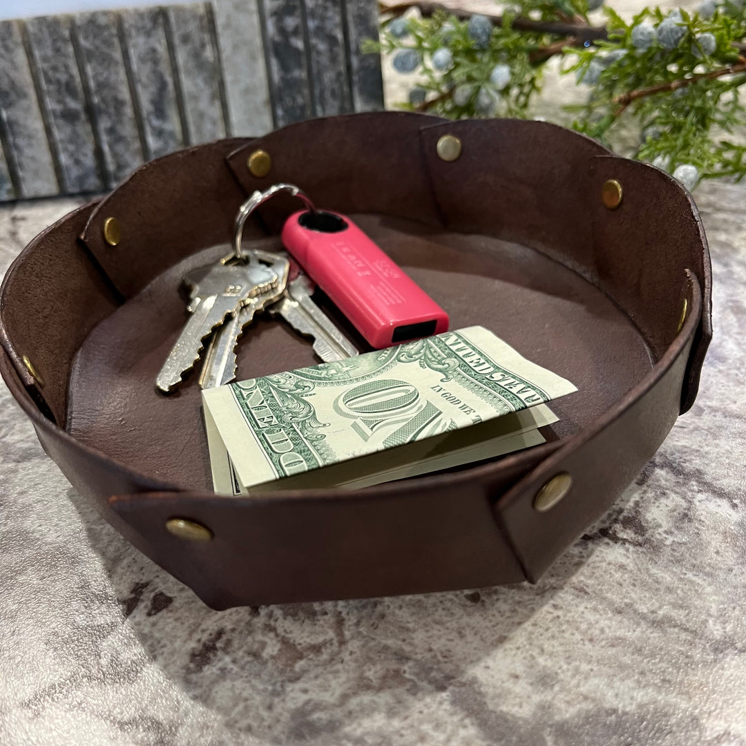 Moonlit Reflections Round Handmade Leather Trays