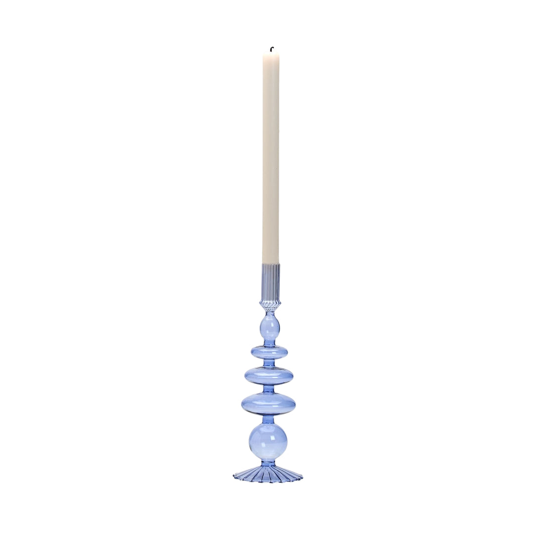 Hand-Blown Glass Taper Candlestick Candleholders