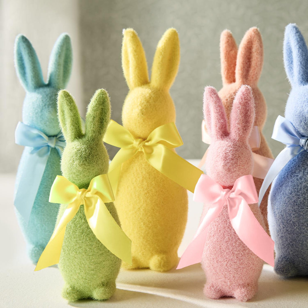 Multicolor Flocked Bunnies with Bows