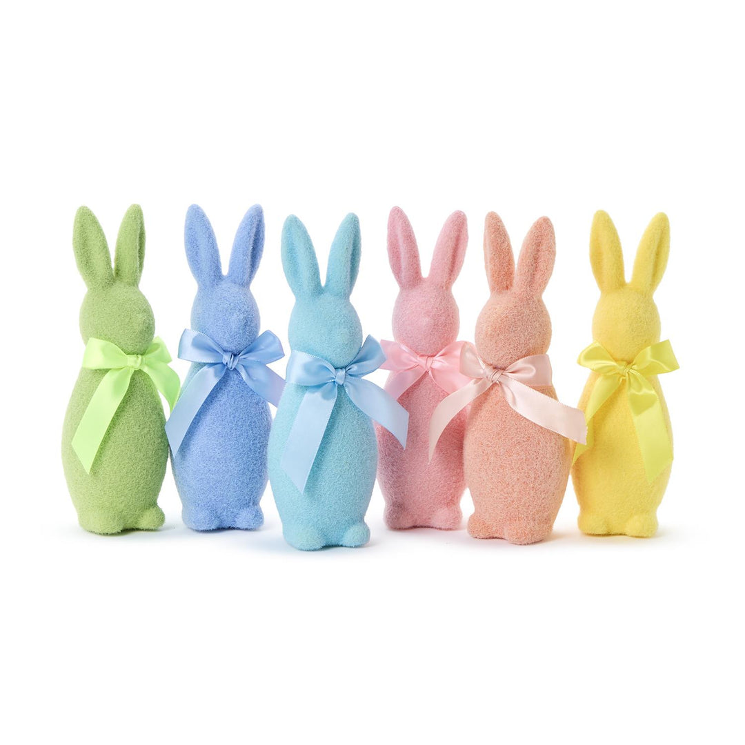 Multicolor Flocked Bunnies with Bows