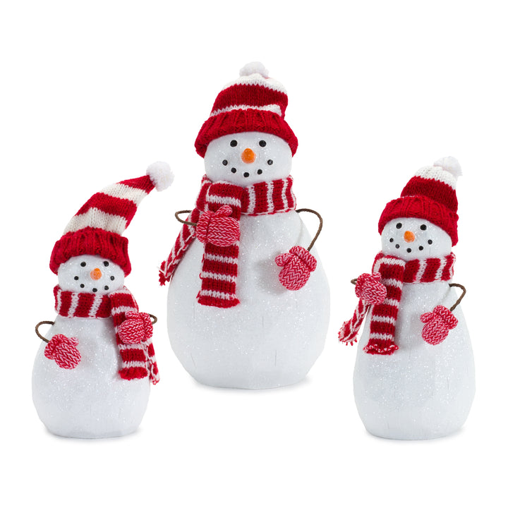 Red Striped Scarved Snowmen