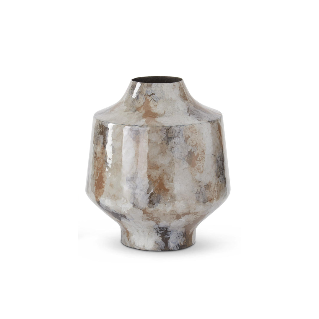 Gray Tan Enameled Metal Vases