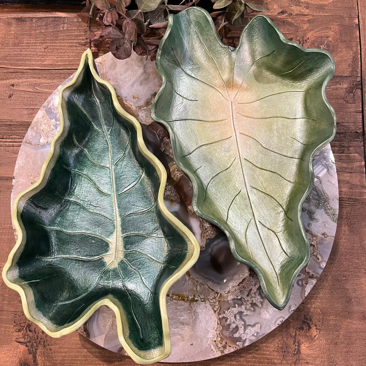 Moonlit Reflections Handmade Leather Leaf Design Trays