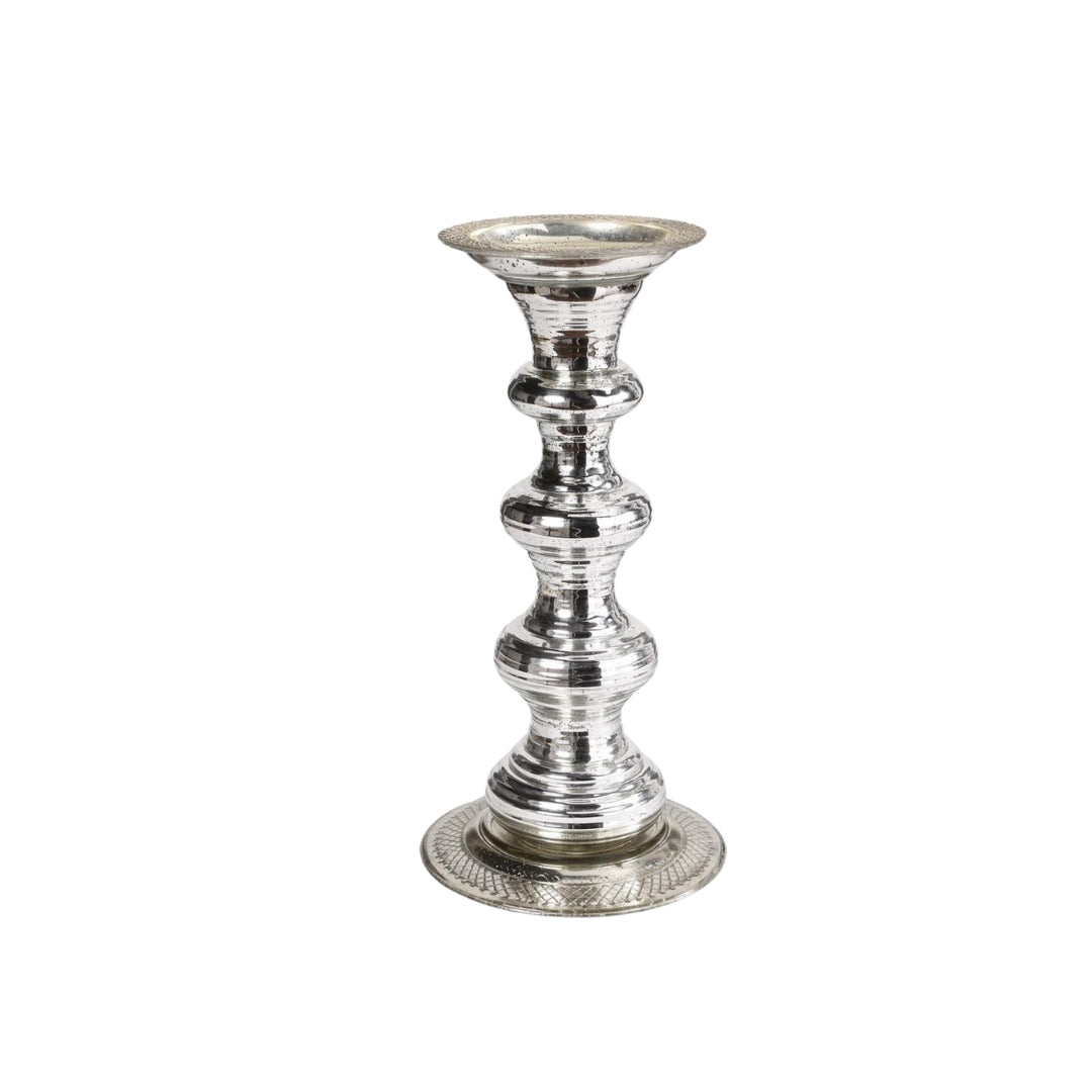 Embossed Silver Mercury Glass Candleholders