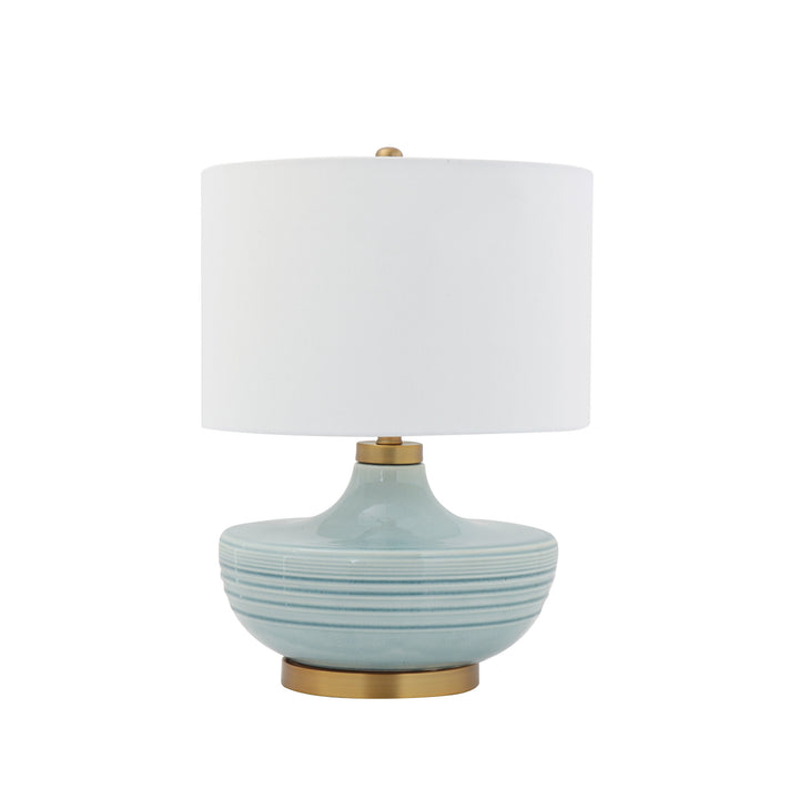 Soft Aqua Ceramic Table Lamp with Linen Shade