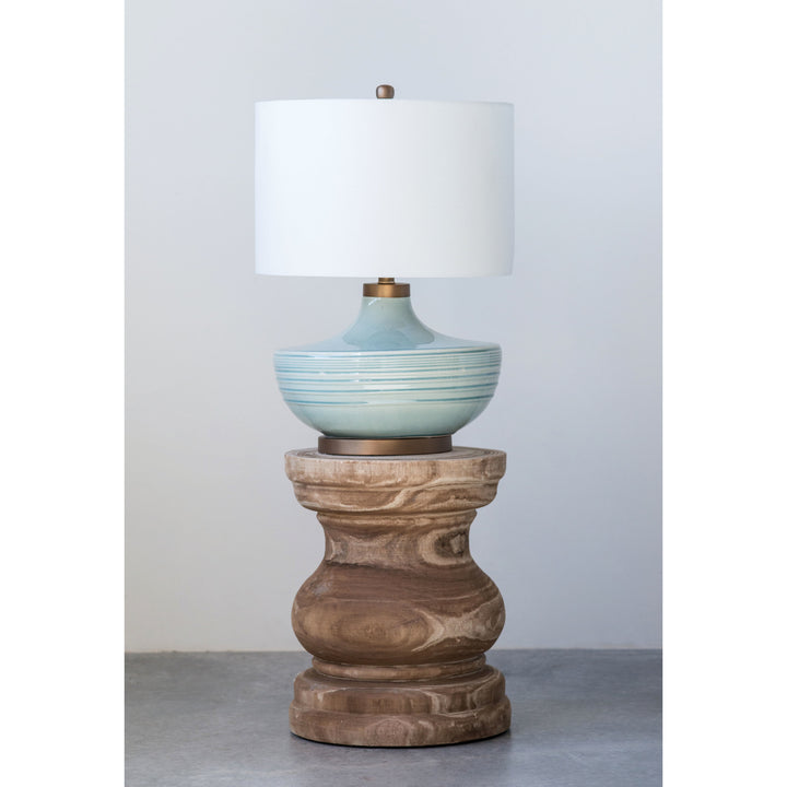 Soft Aqua Ceramic Table Lamp with Linen Shade