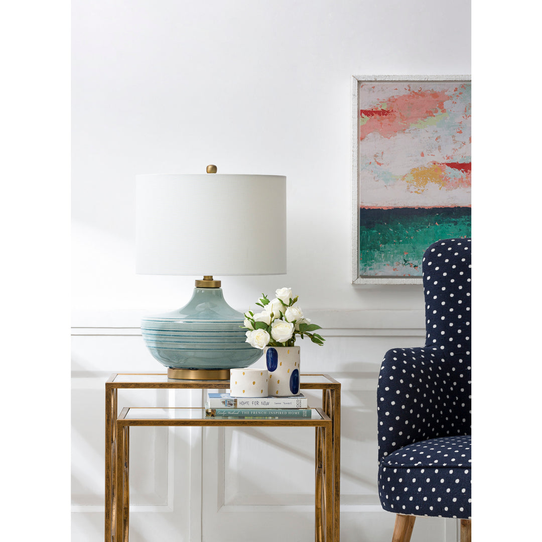 Soft Aqua Ceramic Table Lamp with Linen Shade