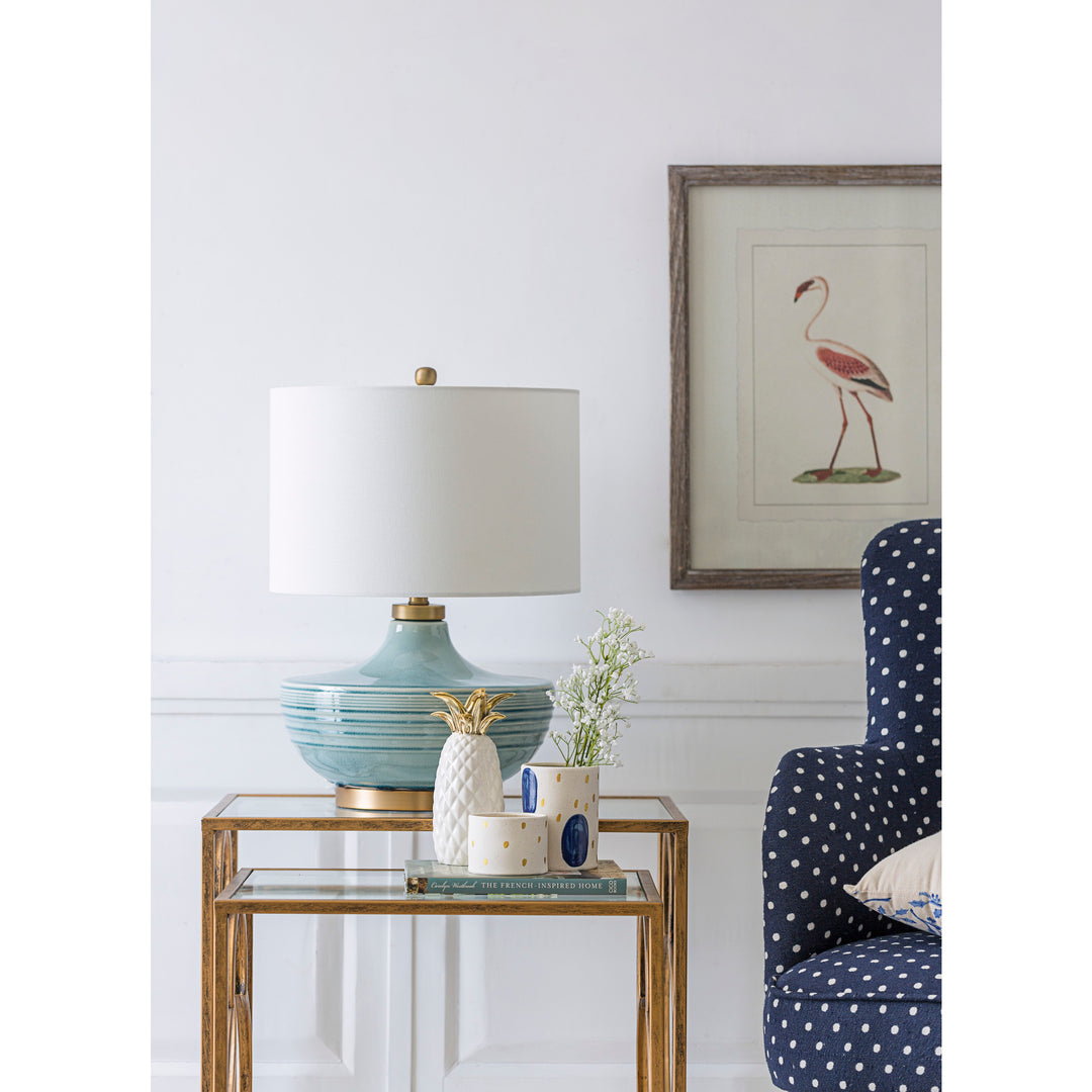 Soft Aqua Ceramic Table Lamp with Linen Shade