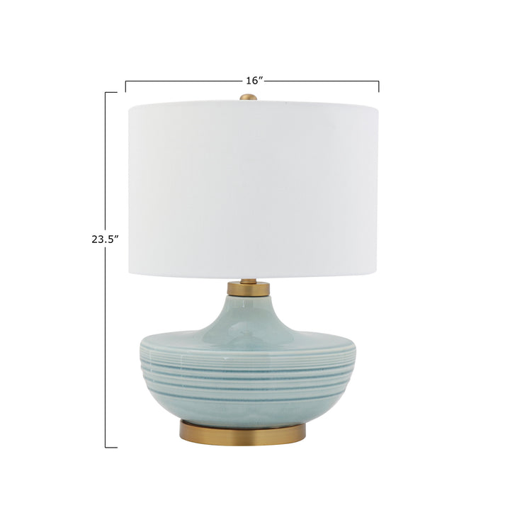 Soft Aqua Ceramic Table Lamp with Linen Shade