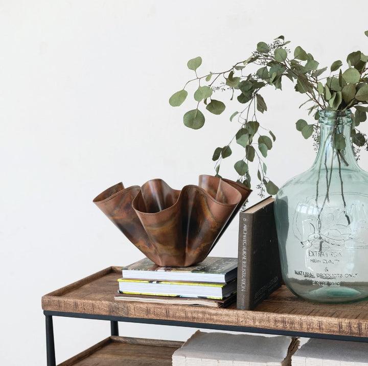 Oxidized Copper Finish Decorative Metal Ruffled Bowl